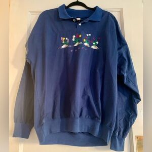 Vtg The Shirt Company Banff Embroidered Flowers Adult Lg Long Sleeve Collar